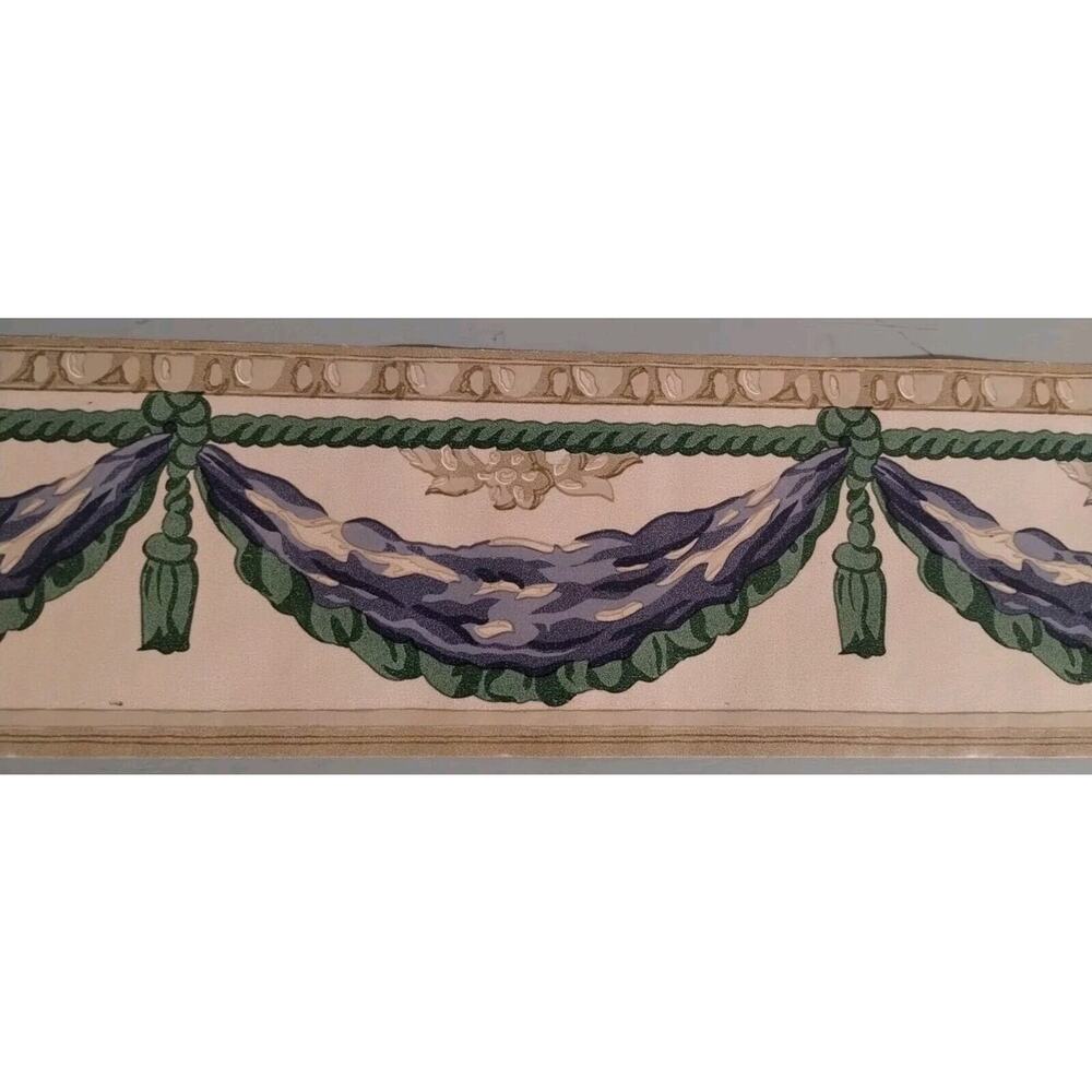 Village Wall Border - Roman Swag - Tassels Rope - 16.5 FT - Green Blue Beige